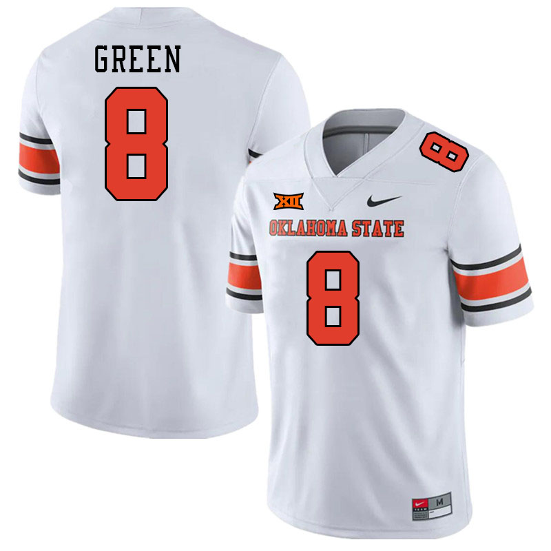 Men #8 Blaine Green Oklahoma State Cowboys College Football Jerseys Stitched-White - Click Image to Close